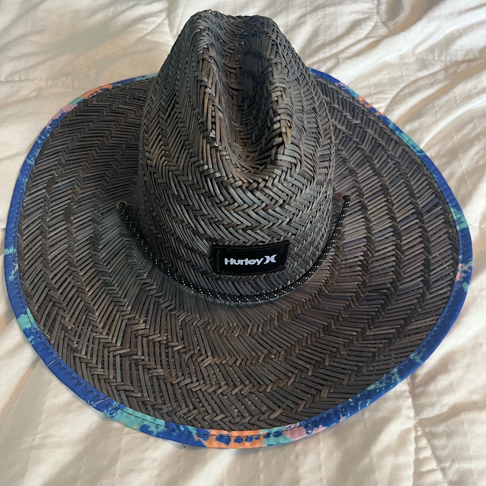 Hurley Woven Straw Hat with Blue Trim